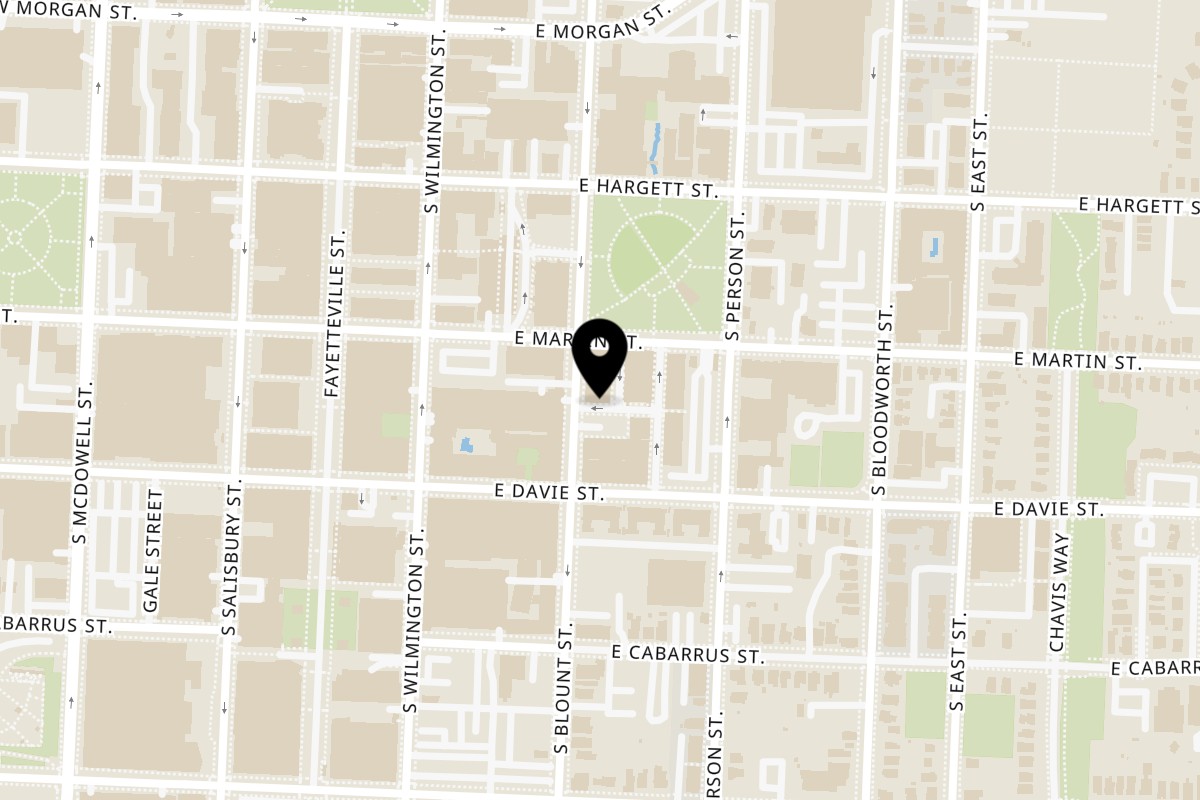 Map showing the location of Woody's @ City Market on 205 Wolfe St in Raleigh